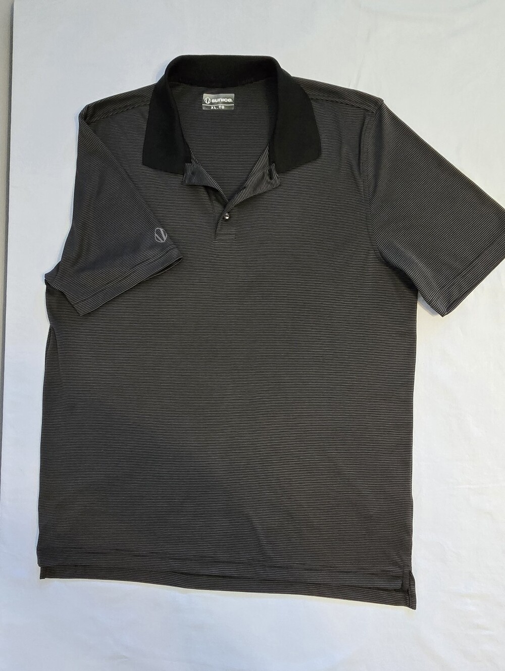 Sunice Mens XL Black Micro-Striped Polo with Contrast Collar Golf Prep Casual